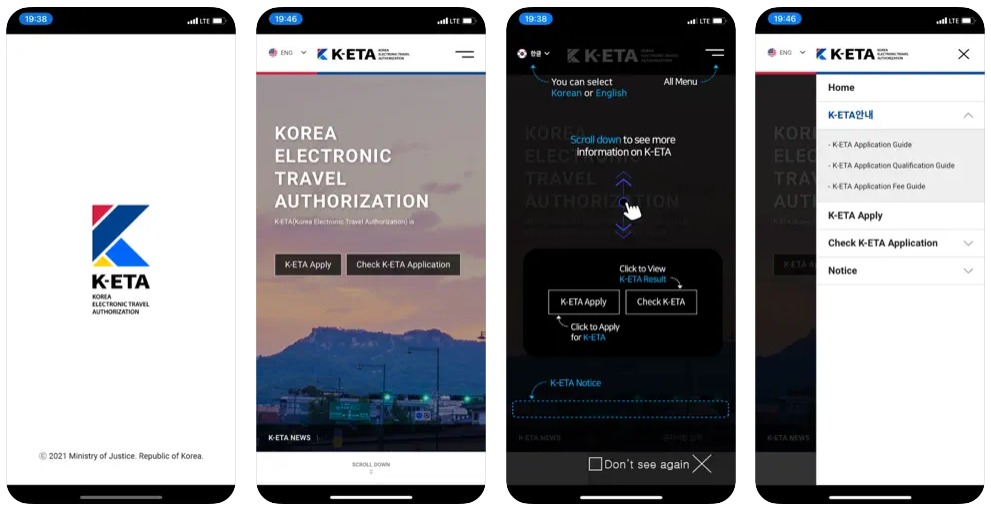 K-ETA website screenshot showing mobile app