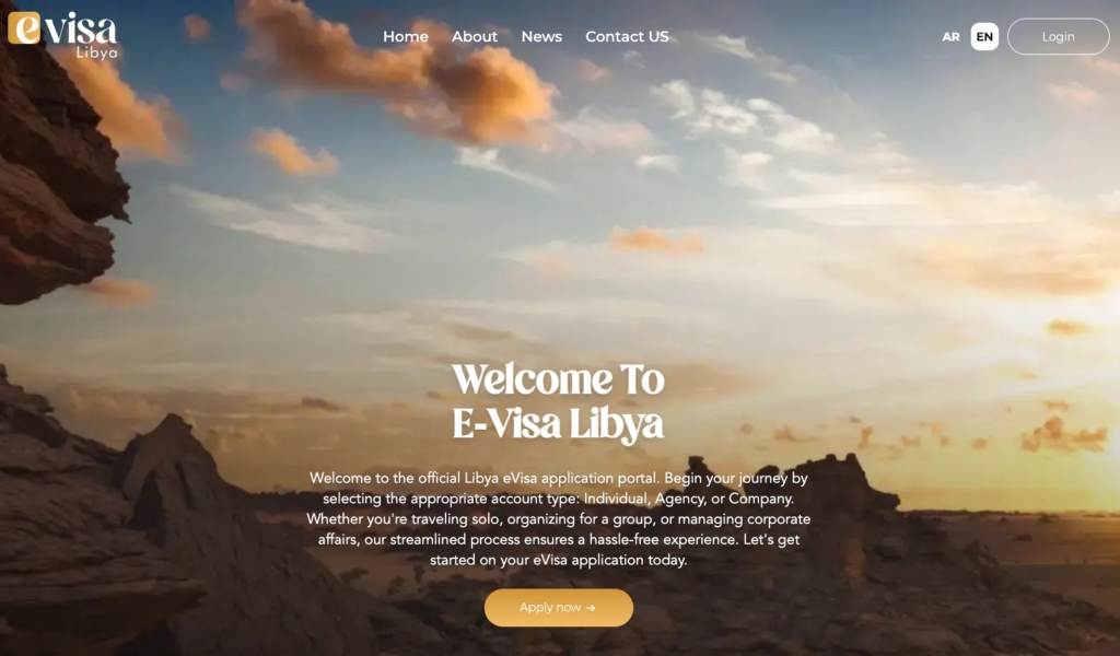 Screenshot of the homepage for the Libyan e-Visa portal