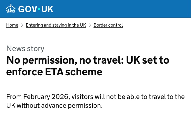 UK ETA enforcement notice on GOV.UK
