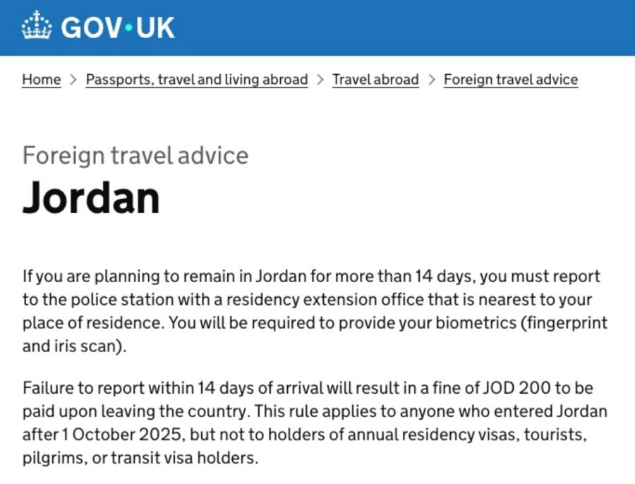 UK government confirmation that police registration doesn't apply to Jordan tourists