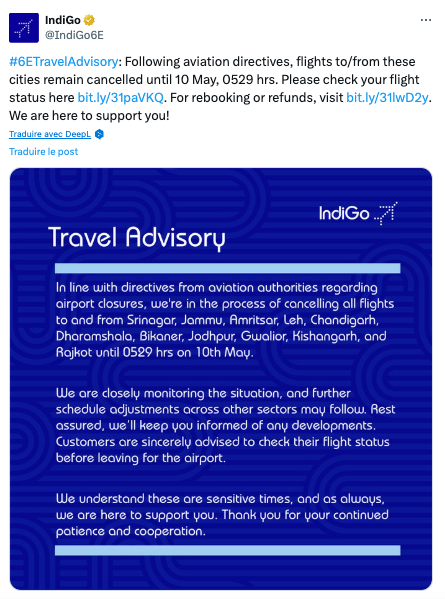 IndiGo flight status advisory