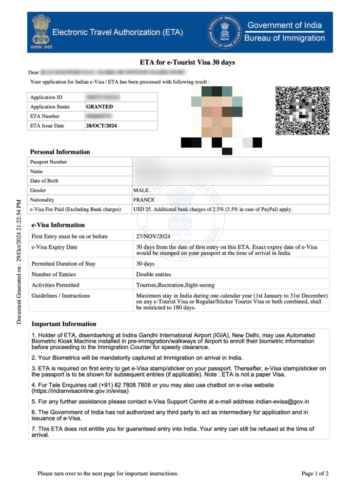 The new India e-Visa format