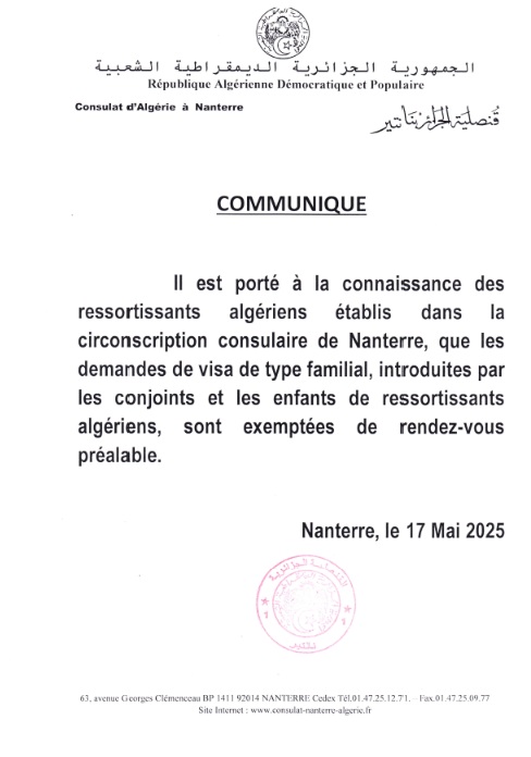 Official statement from Algerian authorities