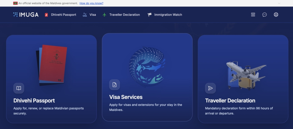 Maldives Immigration IMUGA portal dashboard