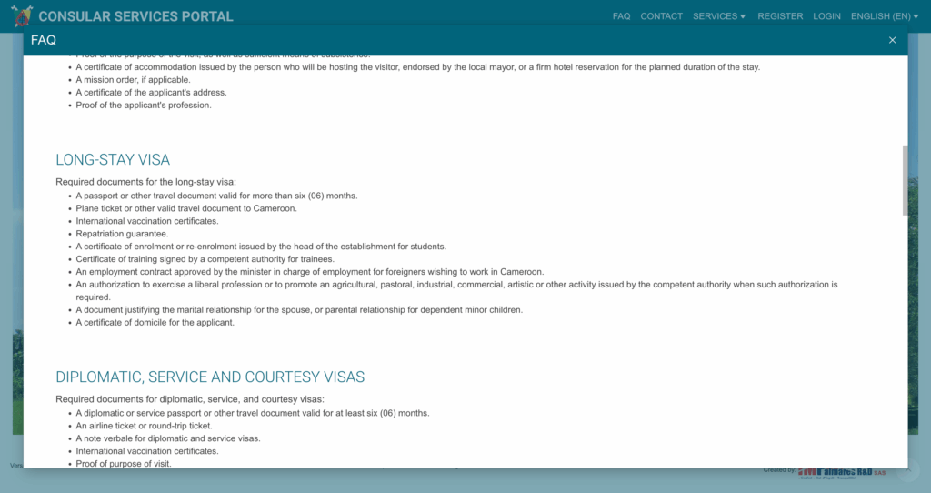 Screenshot of the Evisacam website with its FAQ page