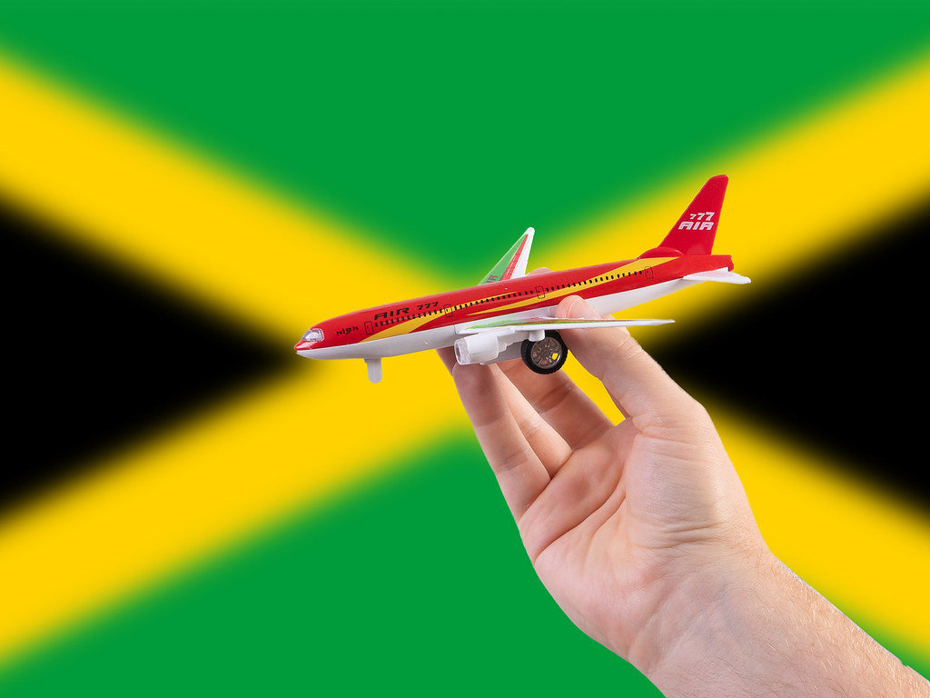 Jamaican flag with airplane
