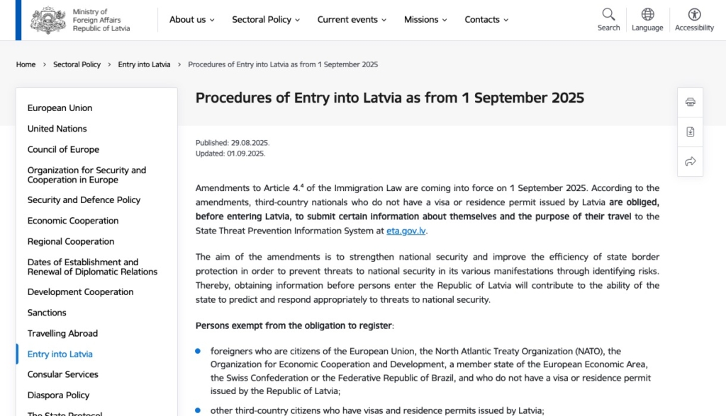 Government of Latvia ETA announcement screenshot