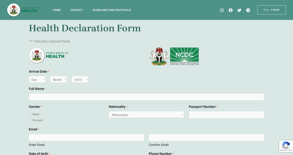 Nigeria Mpox health declaration form on mobile device