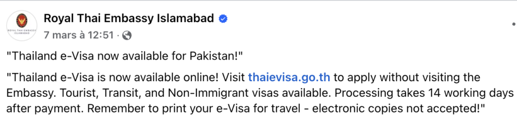 Royal Thai Embassy Pakistan e-visa launch